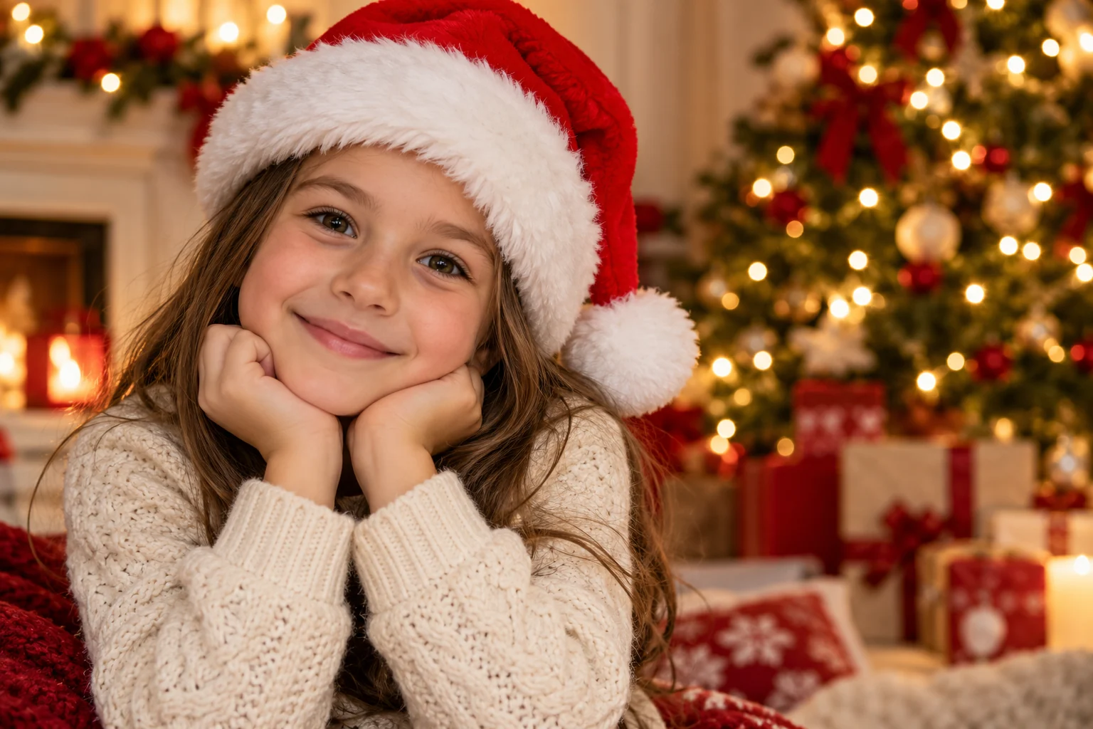 Niña sonriente con gorro de Santa Claus